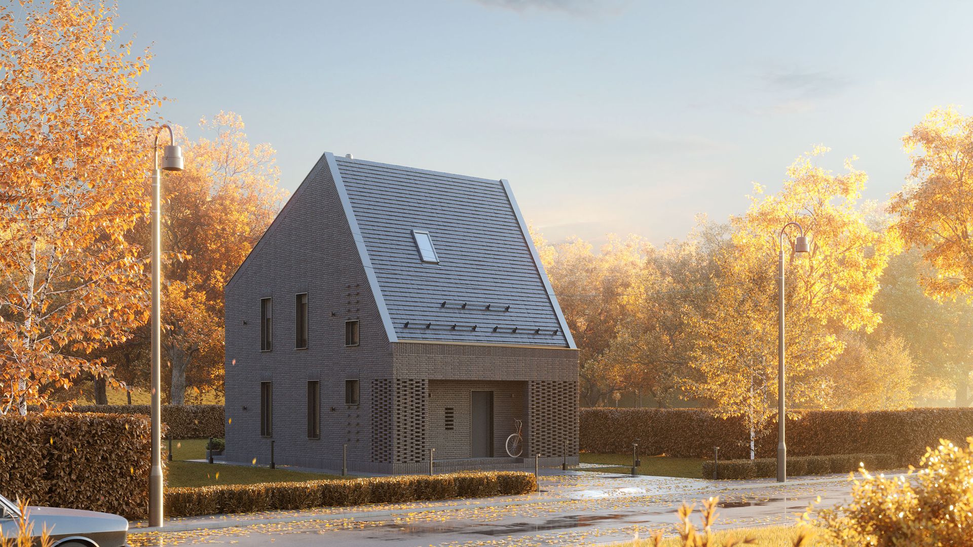 Black Brick passive house designed and visualized by Vizigon